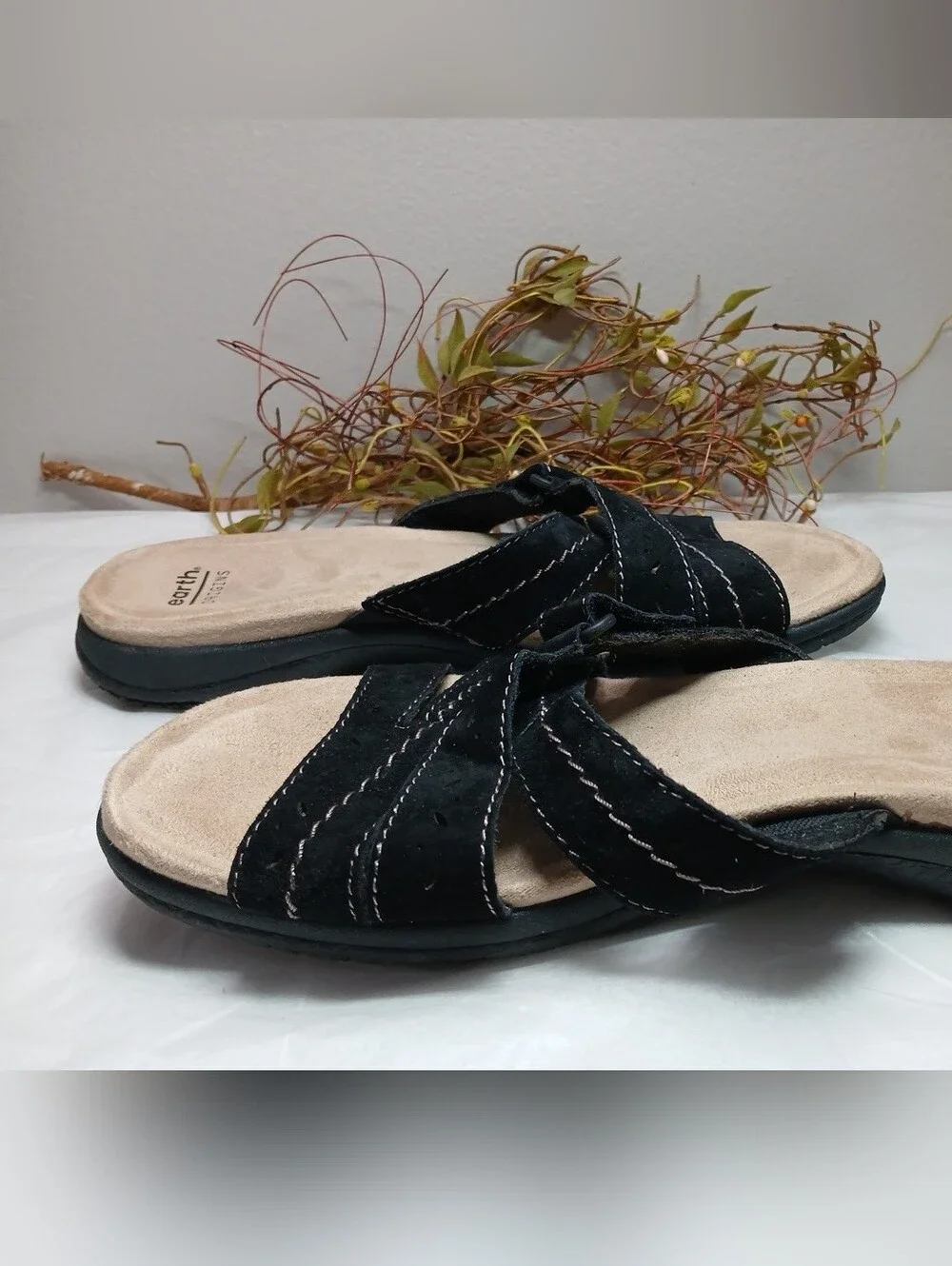 Earth Origins Black Suede Slide Sandals